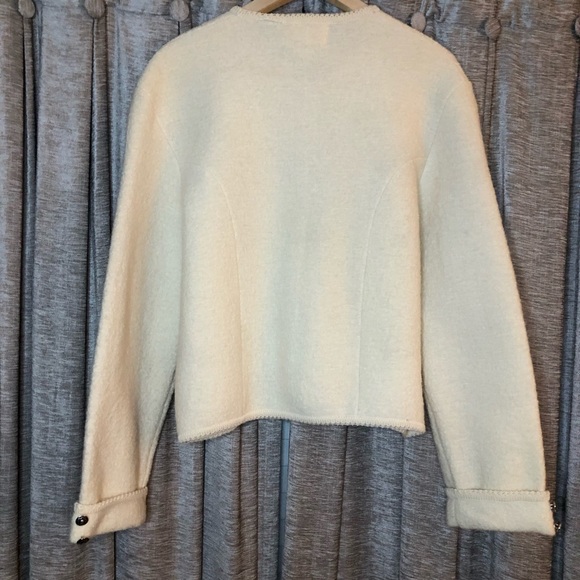 Vintage Tally Ho Cream Wool Floral Engraved Button Front Jacket Size 12 - Picture 3 of 15